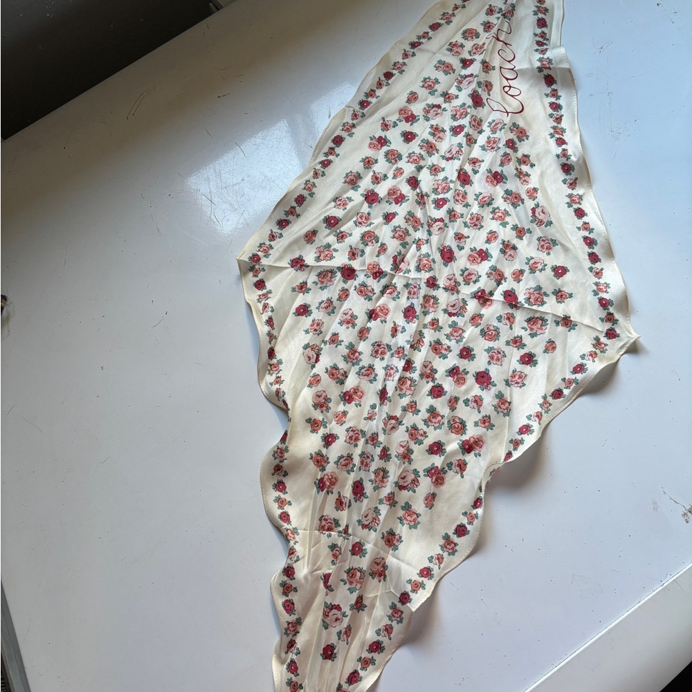 Coach Cream Diamond Scarf with Red and Pink Floral Design